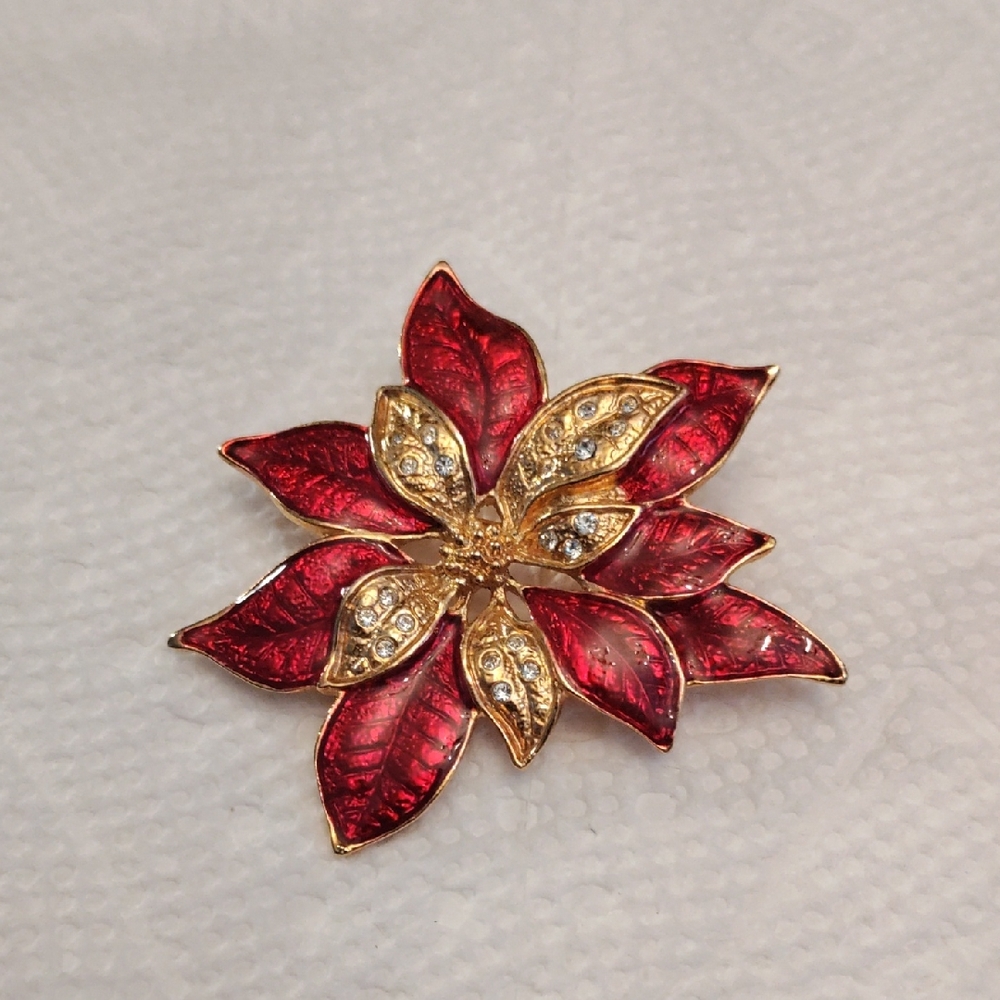 Branded Roman Red and Gold Floral Brooch